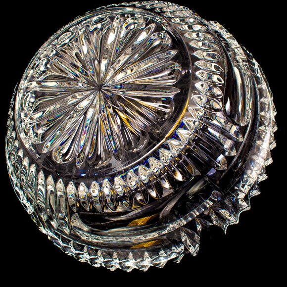 Vintage Bohemian Crystal Lidded Box Hand-Cut Design Clear Decorative Glass - Picture 5 of 10